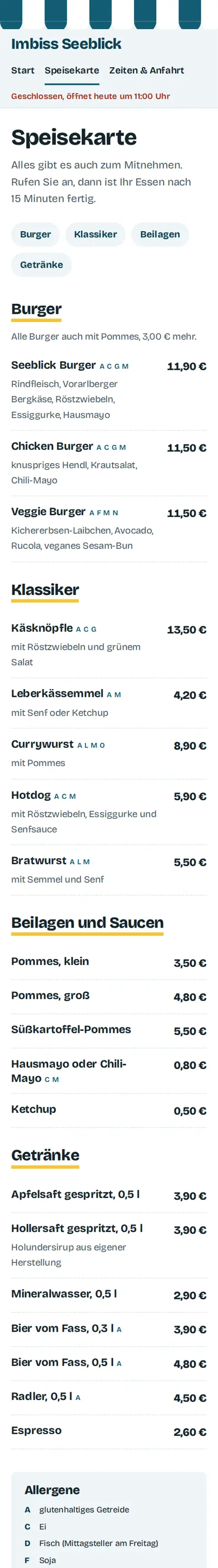 Vorschau der Beispielseite Imbiss Seeblick am Handy